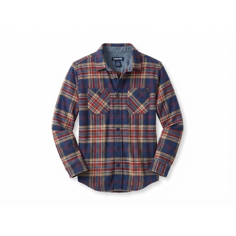 Lands' End Women's Flannel Shirt Size S Blue Red Tan Plaid 100% Cotton Oeko-Tex